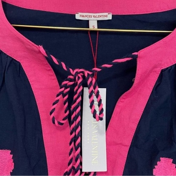 Nwt Frances Valentine Stephanie Embroidered Tunic Dress 1X Maxi navy/pink - Picture 6 of 6